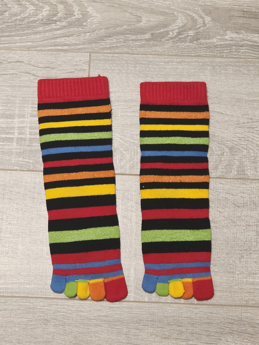Colorful Striped Toe Socks - Rainbow Multi - Picture 2 of 2